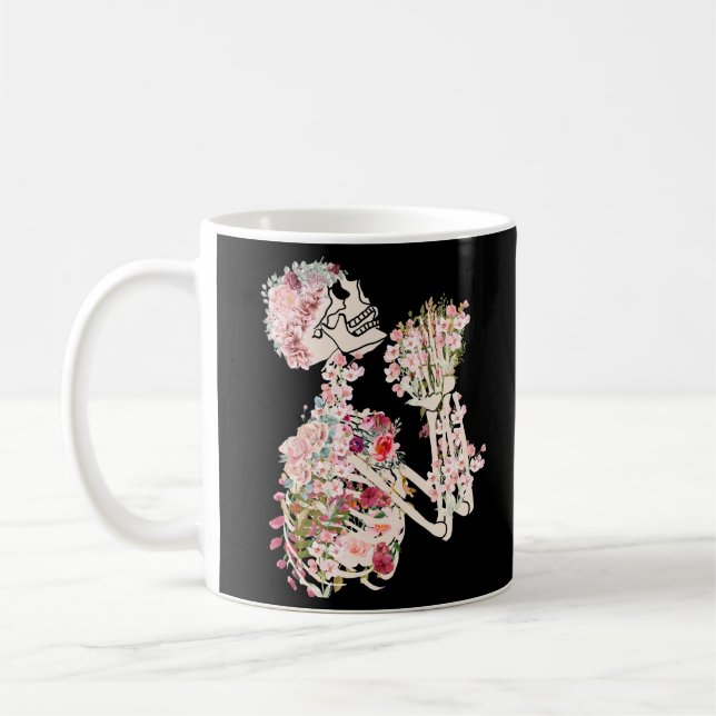 Caneca De Café Ossos e Botânica Esqueleto e Flores (Esquerda)