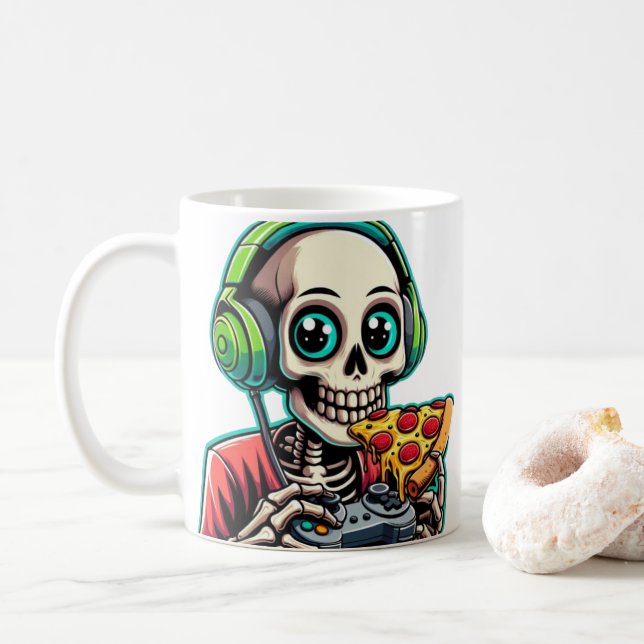 Caneca De Café Ossos, Pizza e Jogos: Quando um Esqueleto Sabe (Com Donut)
