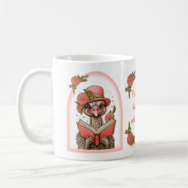 Caneca De Café Óstrich Laranja-Justo Lendo uma Ilustração de Livr