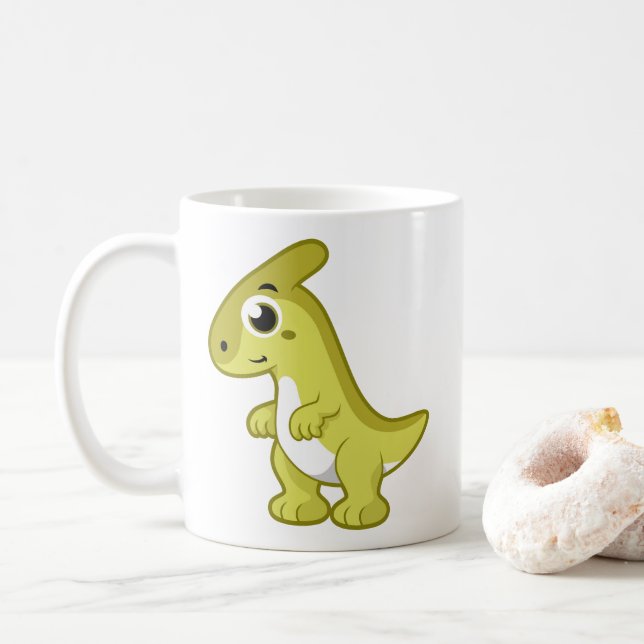 Caneca De Café Ótima Ilustração De Um Dinossauro Parasaurolofico. (Com Donut)