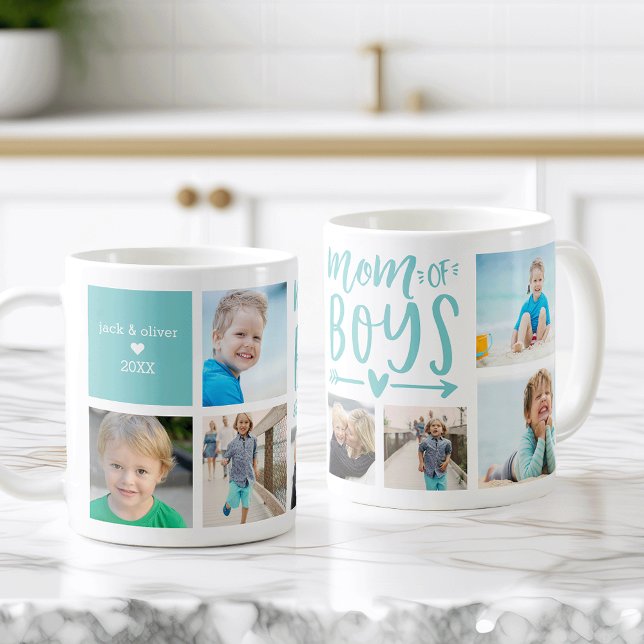 Caneca De Café Ótima mãe da Colagem de Fotos de Meninos (Criador carregado)