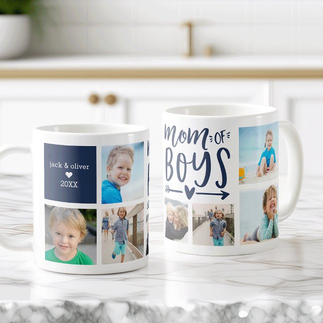 Caneca De Café Ótima mãe da Colagem de Fotos de Meninos (Criador carregado)