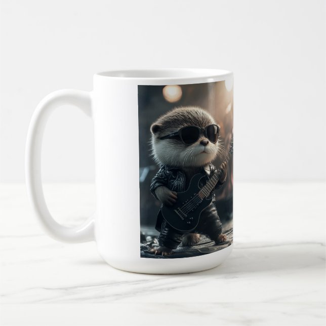 Caneca De Café Otter Rock Star Sunglass Guitarra Tocando Mug (Esquerda)