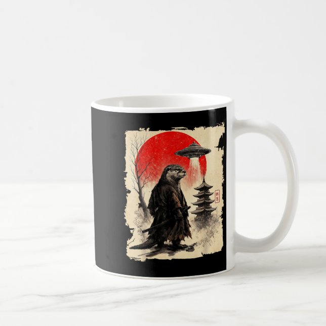 Caneca De Café Otter Samurai Retro Ufo Japanese Warrior Art Graph (Direita)
