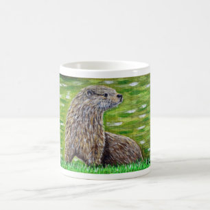 Caneca De Café Otter sobre uma pintura na margem de um rio