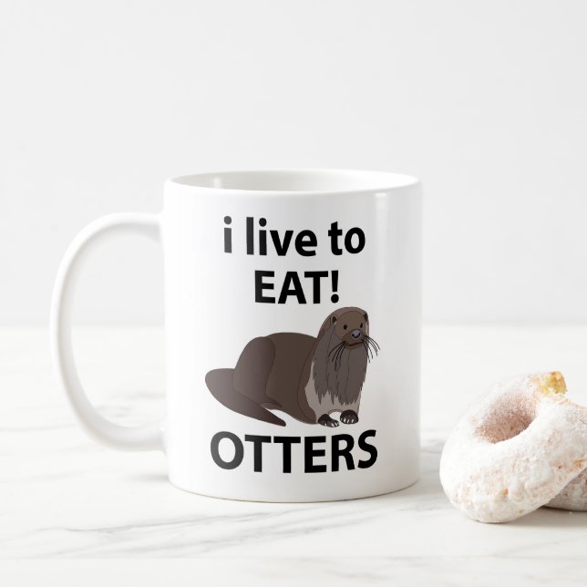 Caneca De Café Otters I Live Para Comer Otters Engraçados (Com Donut)