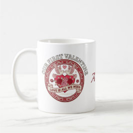 Caneca De Café Our First Valentine Love Birds Custom Initial Mug