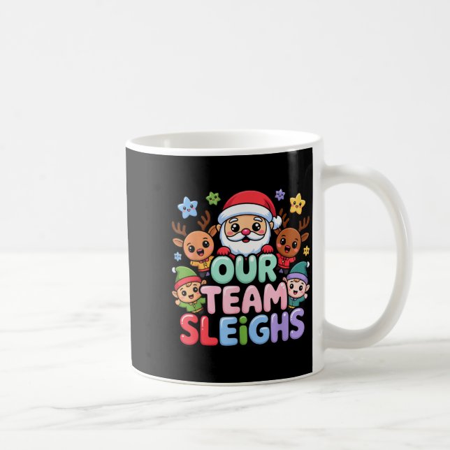 Caneca De Café Our Team Sleighs Christmas Santa And Xmas Party Sq (Direita)
