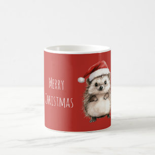 Caneca De Café ouriço com chapéu de Natal vermelho
