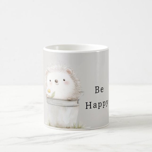 Caneca De Café ouriço feliz em balde com flor margarida (Centro)