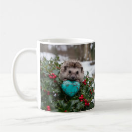 Caneca De Café ouriço fofo de dezembro com coração turquesa