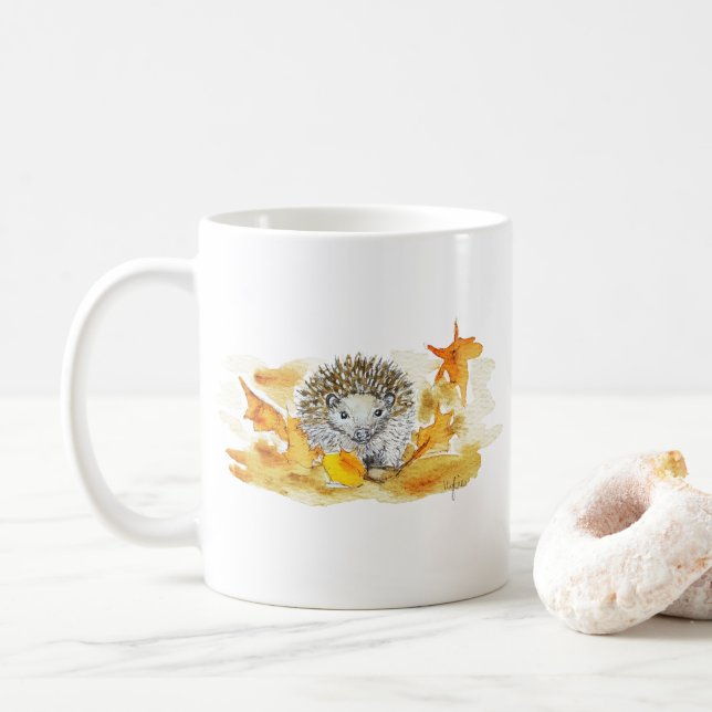 Caneca De Café ouriço no outono folhas (Com Donut)