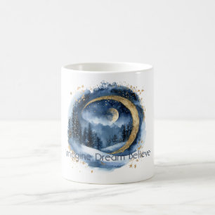 Caneca De Café Ouro Árvores Azuis Imagine Sonho Acredite