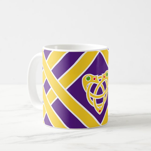 Caneca De Café Ouro/bandas/listras roxas/brancas, nó celta do (Frente Esquerda)