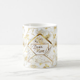 Caneca De Café Ouro Branco Floral Mamãe