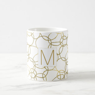 Caneca De Café Ouro Branco Glam Círculos Monograma Elegante