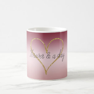 Caneca De Café Ouro Brilho Rosa Amor Para Sempre