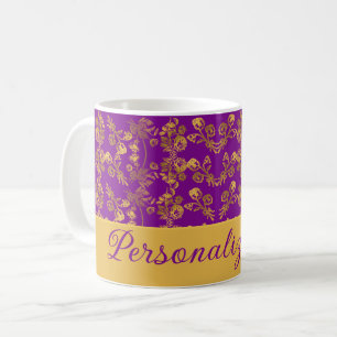 Caneca De Café Ouro chic Flores púrpura Personalizado