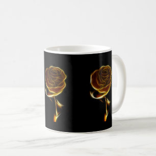 Caneca De Café Ouro com chama de Rosas sobre preto