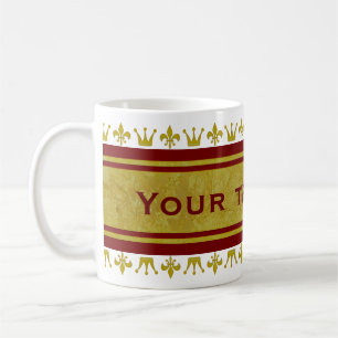 Caneca De Café Ouro Coroa e Lily Border + seu texto