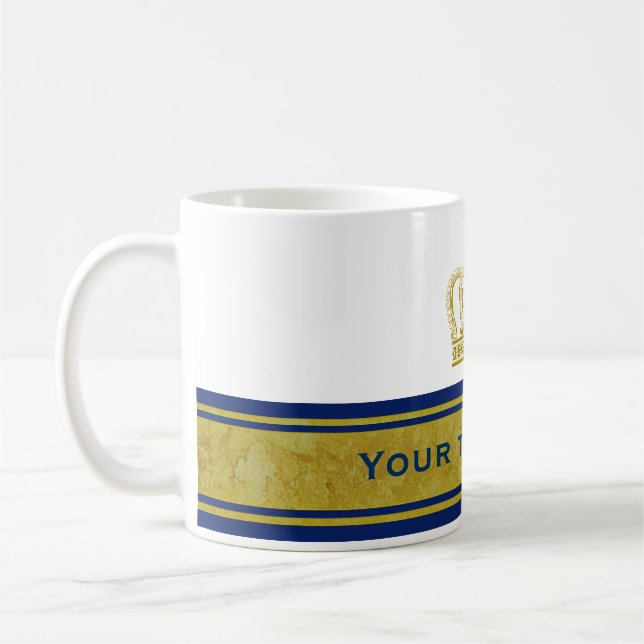 Caneca De Café Ouro Coroa + seu texto e fundo (Esquerda)