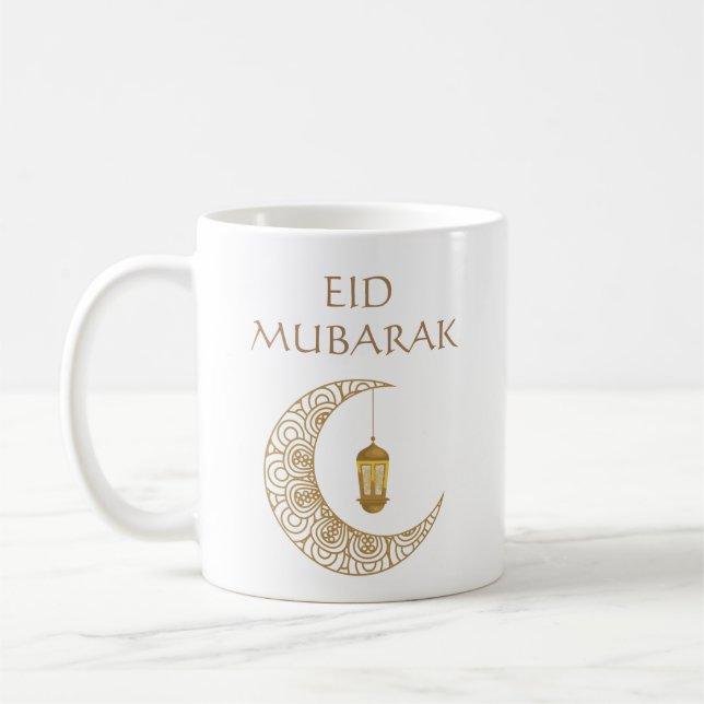 Caneca De Café Ouro Crescente Lua e Lanterna Eid Mubarak Islâmico (Esquerda)