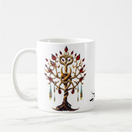 Caneca De Café Ouro da árvore da vida com pedras vermelhas