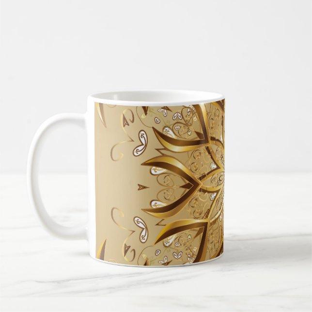 Caneca De Café Ouro de abertura, textura de esboço oriental. (Esquerda)