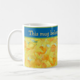 Caneca De Café Ouro de aquarela Daffodils com Banda azul