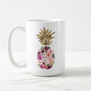 Caneca De Café Ouro de Aquarela Floral Chic