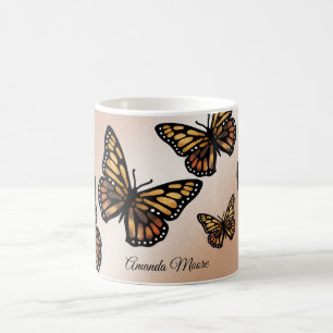 Caneca De Café Ouro de borboleta monarca asas de verão natureza