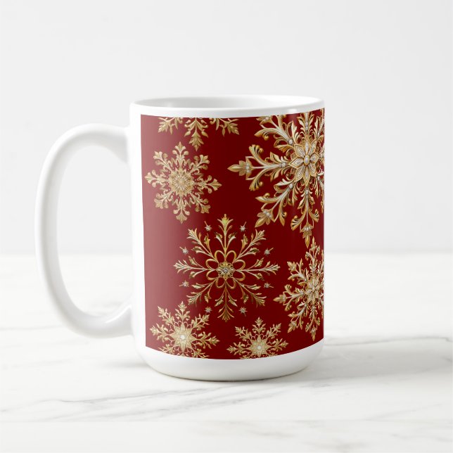 Caneca De Café Ouro de Natal e Floco de Neve Vermelho  (Esquerda)
