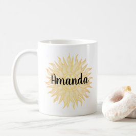 Caneca De Café Ouro de nome personalizado Sun Mandala Mug