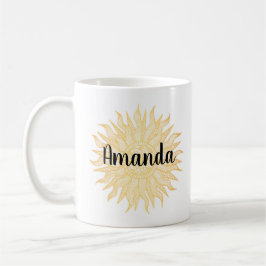 Caneca De Café Ouro de nome personalizado Sun Mandala Mug