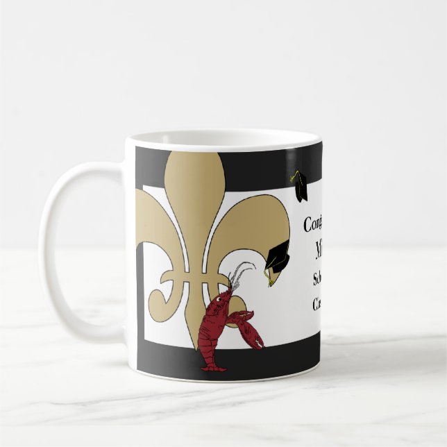 Caneca De Café Ouro do preto da graduação da flor de lis dos (Esquerda)
