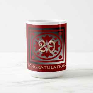 Caneca De Café Ouro Elegante de 20 de Aniversário do Funcionário