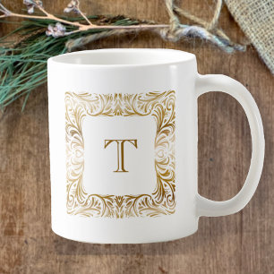 Caneca De Café Ouro Elegante Monograma Personalizado John 3:16 Na