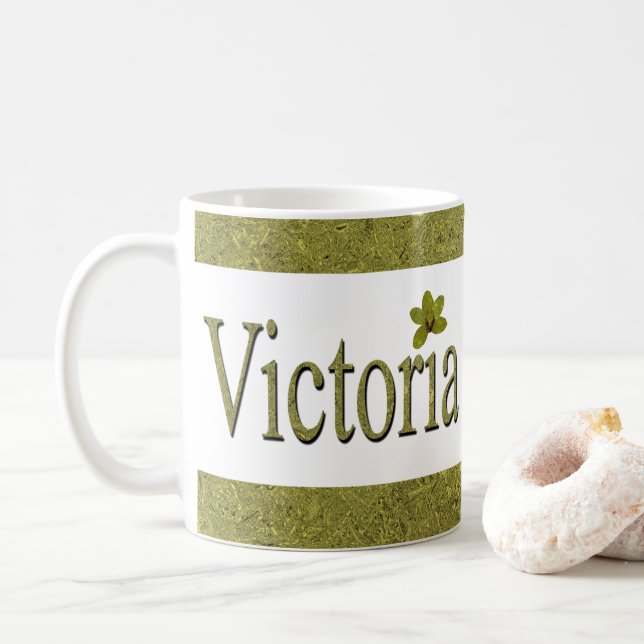 Caneca De Café Ouro Flecks Victoria Name Design, (Com Donut)