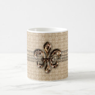 Caneca De Café Ouro Fleur De Lis com Cor damasco Cream