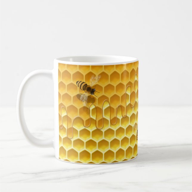 Caneca De Café Ouro Honeycomb com abelhas personalizáveis (Esquerda)