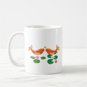Caneca De Café Ouro koi peixe com flores de lótus Coffee Mug