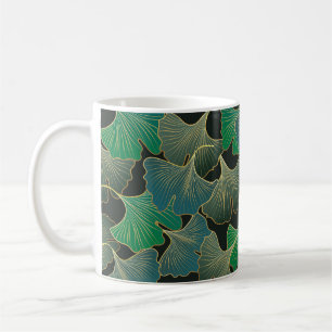 Caneca De Café Ouro luxuoso Ginkgo, arte vintage.