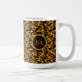 Caneca De Café Ouro Mardi Gras - Meias Verdes com Máscara Monogra