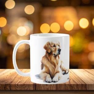 Caneca De Café Ouro Moderno Retriever Watercolor Ai