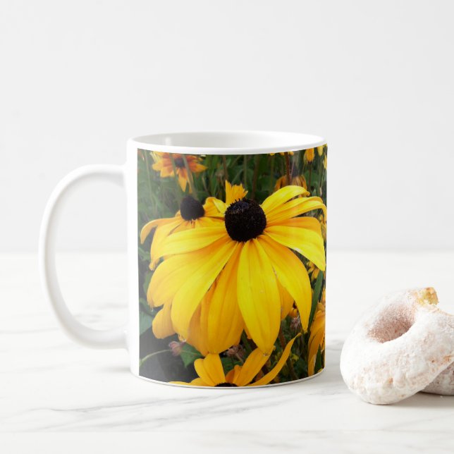 Caneca De Café Ouro Monograma Rudbeckia Black Eyed Susan Flowers (Com Donut)