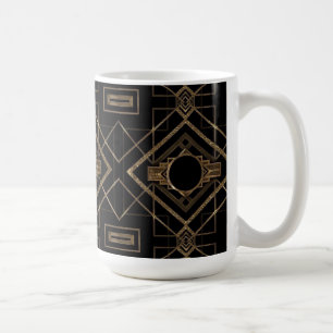 Caneca De Café ouro, preto,deco de arte, metálico,padrão,vintag