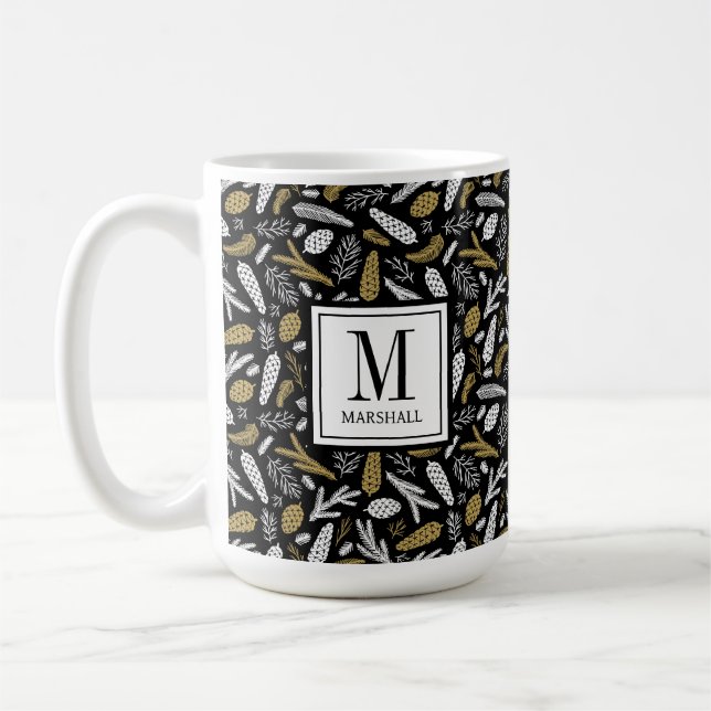 Caneca De Café Ouro Preto Monograma Nome Natal Feriado (Esquerda)