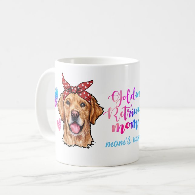Caneca De Café Ouro Retriever Mãe Dia de as mães Cachorro Amando  (Frente Esquerda)