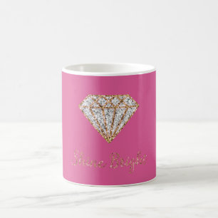 Caneca De Café Ouro Rosa Diamante Brilho Branco