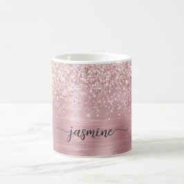 Caneca De Café Ouro Rosado Glitter Monograma Assinatura Ombre Met